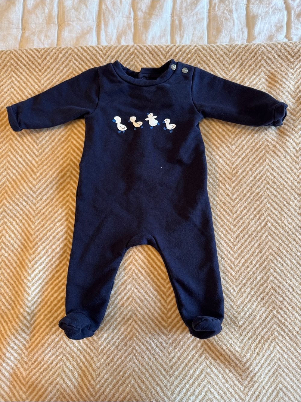 JACADI Navy Duck Print Baby One-Piece